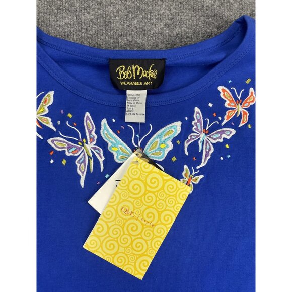 Bob Mackie Wearable Art Dress Womens L Blue T-Shirt Embroidered Butterflies - Picture 2 of 8